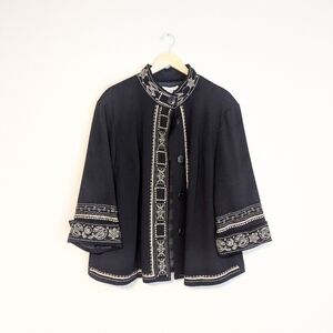 Vintage Tweeds Embroidered Black Poncho Coat